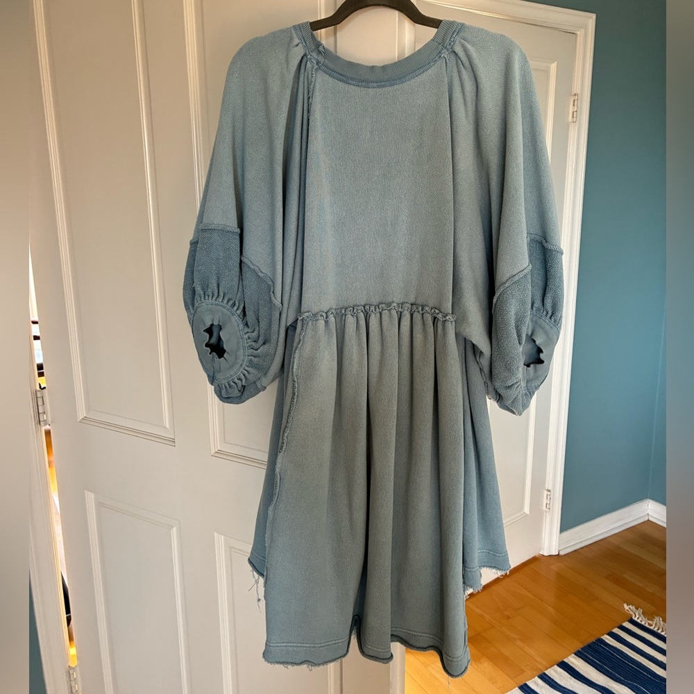 Free People Sunchild Babydoll Light Blue Tunic Sweatshirt Dress - Picture 9 of 9